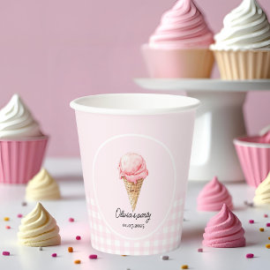 Vasos De Papel Fiesta de Cumpleaños con Cono de Helado Rosa