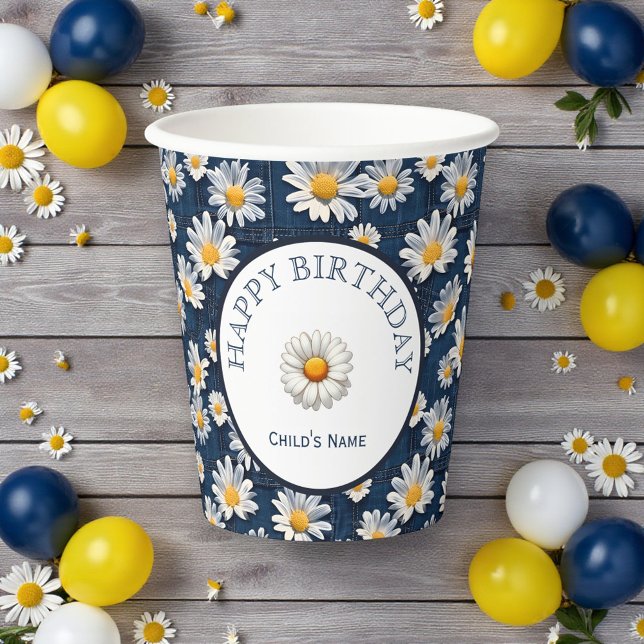 Vasos De Papel Fiesta de Cumpleaños con Margaritas sobre Denim Az (Subido por el creador)