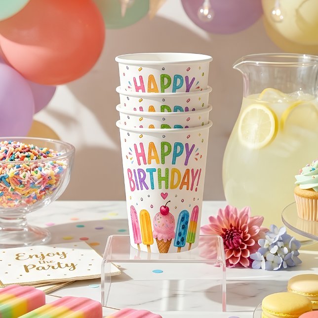 Vasos De Papel Fiesta de Cumpleaños con Paletas  Cumpleaños de Ve (Subido por el creador)