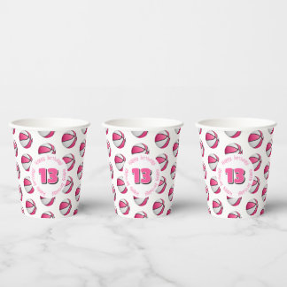 Vasos De Papel fiesta de cumpleaños de baloncesto blanco rosa