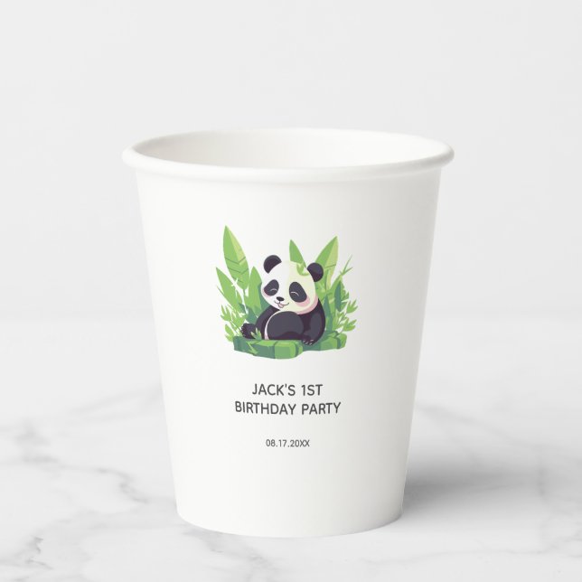 Vasos De Papel Fiesta de cumpleaños de Bamboo Cute Panda Greenery (Anverso)
