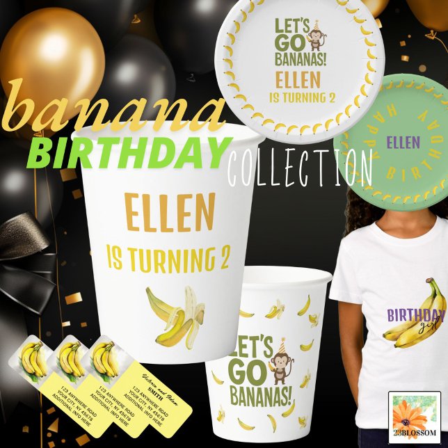 Vasos De Papel fiesta de cumpleaños de banana EDITABLE bananas CU (Subido por el creador)