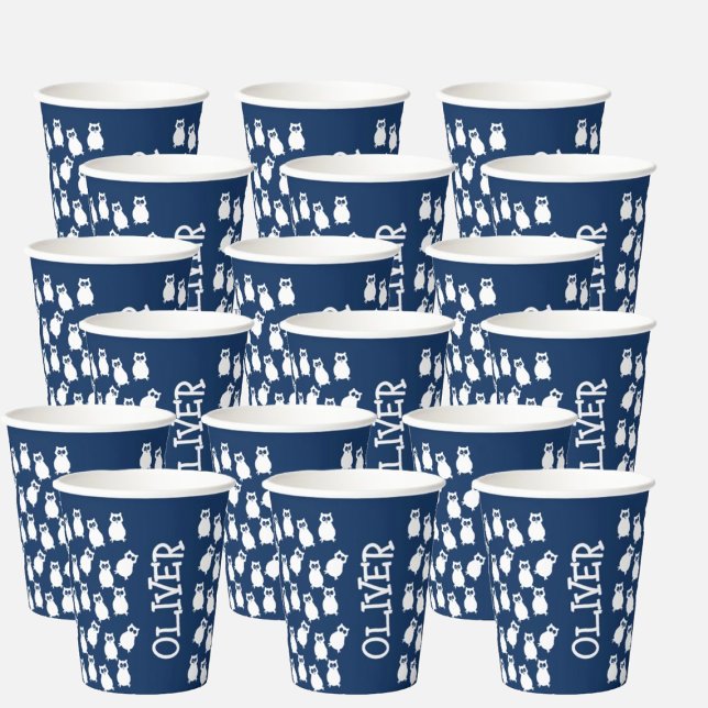 Vasos De Papel Fiesta de cumpleaños de búhos azules y blancos (Subido por el creador)
