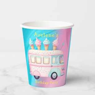 Vasos De Papel Fiesta de cumpleaños de Camión de Helado Azul Rosa