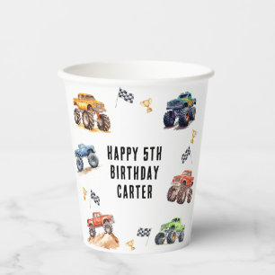 Vasos De Papel Fiesta de Cumpleaños de Camiones Monstruo para Niñ
