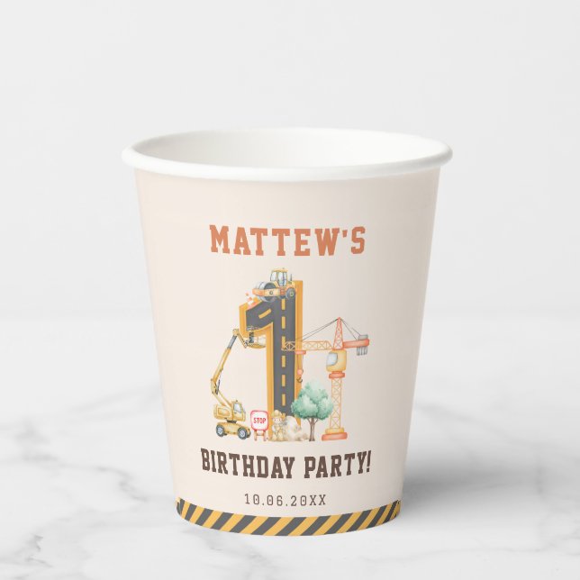 Vasos De Papel Fiesta de cumpleaños de construcción (Anverso)