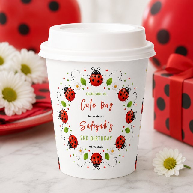 Vasos De Papel Fiesta de Cumpleaños de Dos Años de Dos Mariquitas (Two Cute Ladybug 2nd Birthday Party for Kids paper cups)