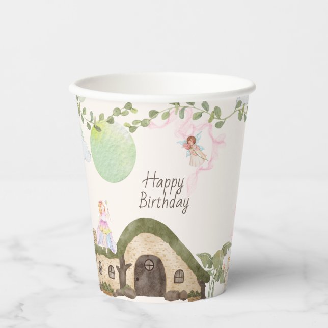 Vasos De Papel Fiesta de cumpleaños de Fairy House (Anverso)