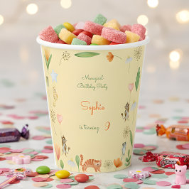 Vasos De Papel fiesta de cumpleaños de flores y gatos meowgicos