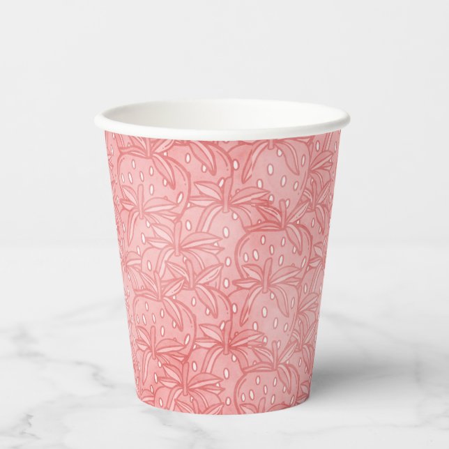 Vasos De Papel Fiesta de cumpleaños de fresa (Anverso)