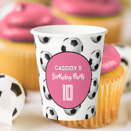 Vasos De Papel Fiesta de cumpleaños de fútbol para niñas rosadas
