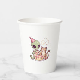 Vasos De Papel Fiesta de cumpleaños de gato alienígena de dibujos