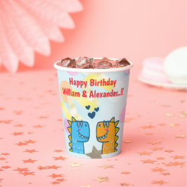 Vasos De Papel Fiesta de cumpleaños de gemelos Dino Roar