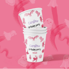 Vasos De Papel Fiesta de cumpleaños de Halloween rosa y blanco