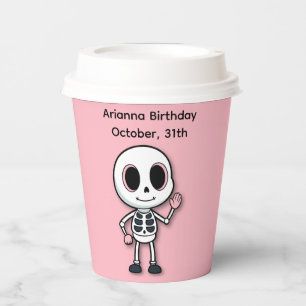 Vasos De Papel Fiesta de cumpleaños de Halloween Skeleton rosad