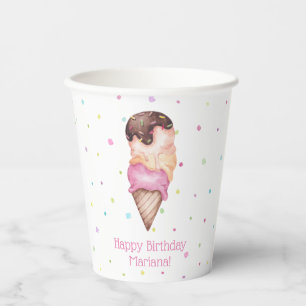 Vasos De Papel Fiesta de cumpleaños de helado de niñas rosadas