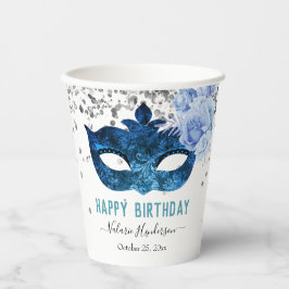 Vasos De Papel Fiesta de cumpleaños de la mascarada azul
