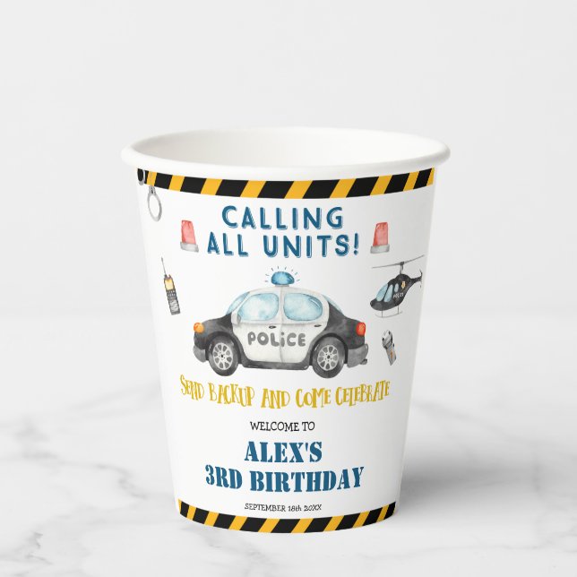 Vasos De Papel Fiesta de cumpleaños de la policía infantil (Anverso)