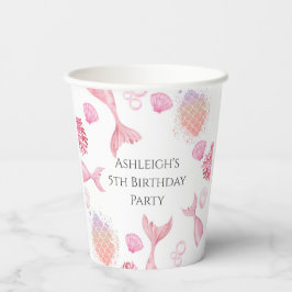 Vasos De Papel Fiesta de cumpleaños de la sirena rosada de Coral