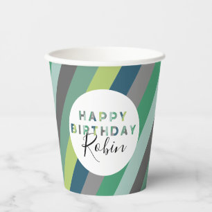 Vasos De Papel Fiesta de cumpleaños de las letras de rayas verde