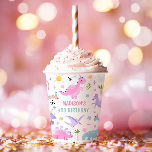 Vasos De Papel Fiesta de cumpleaños de los dinosaurios rosados (Subido por el creador)