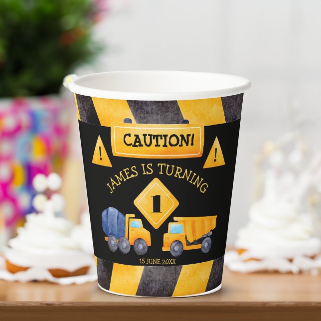 Vasos De Papel Fiesta de cumpleaños de los niños de los camiones  (Construction trucks boys birthday party personalized printed paper cups customized party decor)