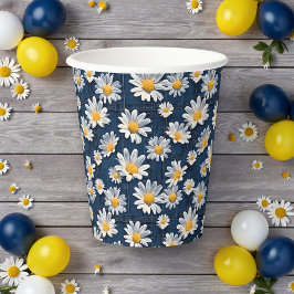 Vasos De Papel Fiesta de Cumpleaños de Margaritas sobre Denim Azu