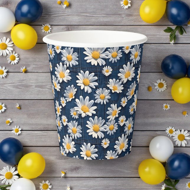 Vasos De Papel Fiesta de Cumpleaños de Margaritas sobre Denim Azu (Subido por el creador)