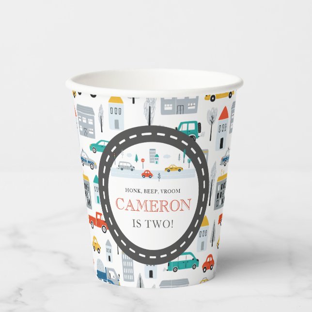 Vasos De Papel Fiesta de cumpleaños de Modern City Transportation (Anverso)