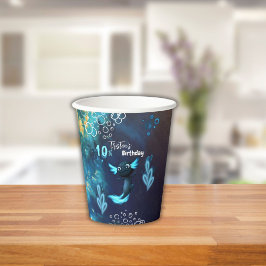 Vasos De Papel Fiesta de cumpleaños de Neon Axolotl azul oscuro