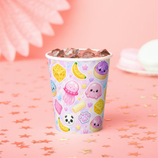 Vasos De Papel Fiesta de Cumpleaños de Niña con Cute Kawaii Squis