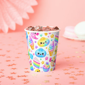 Vasos De Papel Fiesta de Cumpleaños de Niña Lluvia de Colores Squ