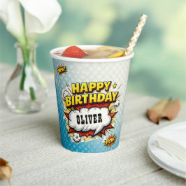 Vasos De Papel Fiesta de cumpleaños de nombre de niño superhéroe