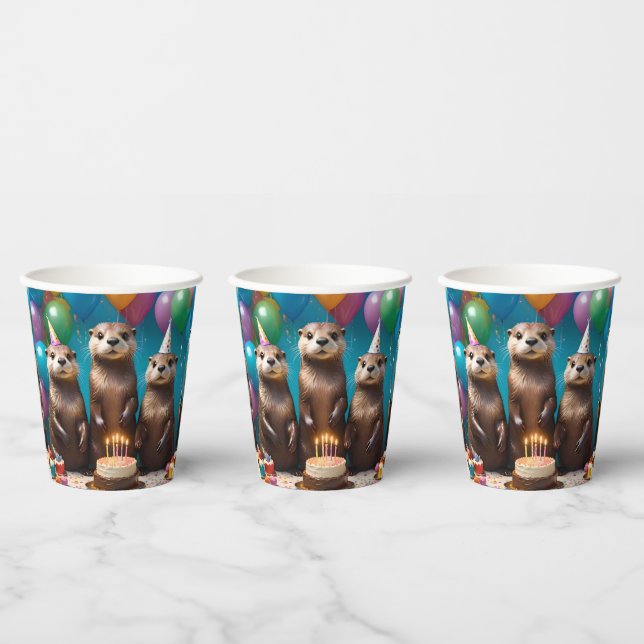 Vasos De Papel Fiesta de cumpleaños de Otter Triplets, (Multi)