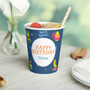 Vasos De Papel Fiesta de cumpleaños de personaje de fruta de pisc