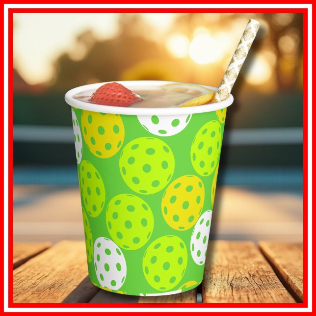 Vasos De Papel Fiesta de Cumpleaños de Pickleball Deportes Verdes (Pickleball Birthday Party Cute Green Sports Paper Cups)