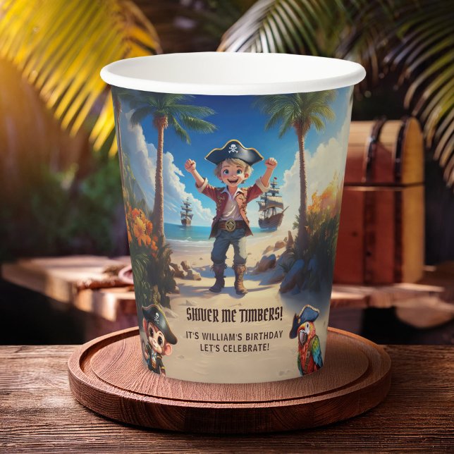 Vasos De Papel Fiesta de cumpleaños de Pirata Boy Island Tropical (Subido por el creador)