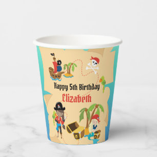Vasos De Papel Fiesta de Cumpleaños de Pirata Niña Mapa del Tesor