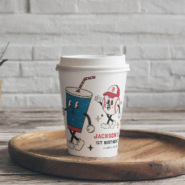 Vasos De Papel Fiesta de cumpleaños de Retro Baseball Vibes Boy