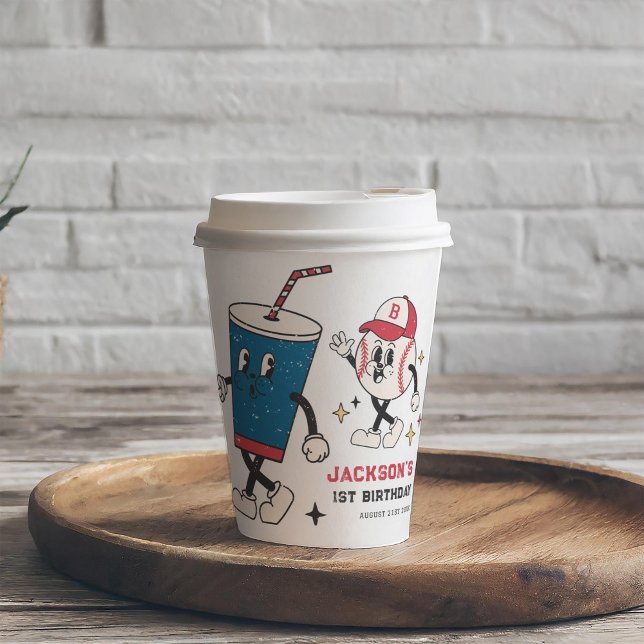 Vasos De Papel Fiesta de cumpleaños de Retro Baseball Vibes Boy (Subido por el creador)