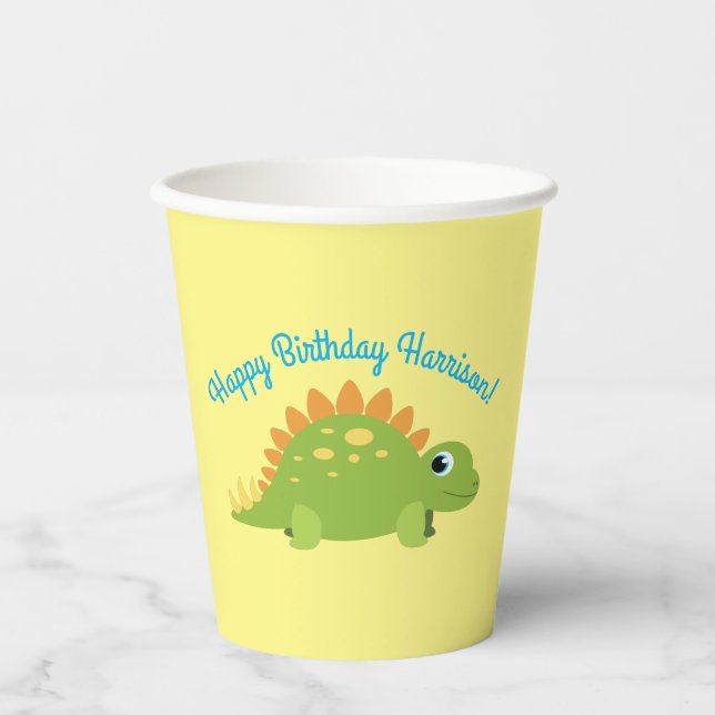 Vasos De Papel Fiesta de cumpleaños de Stegosaurus Dinosaur (Anverso)
