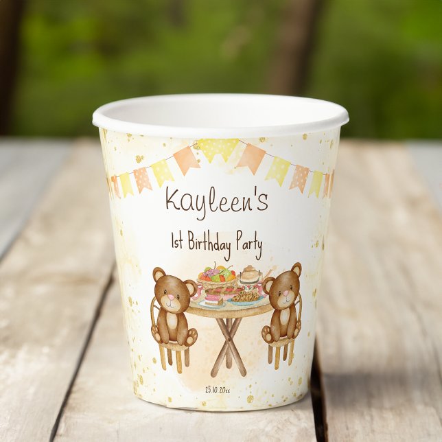 Vasos De Papel Fiesta de cumpleaños de Teddy bears (Teddy bears picnic birthday party paper cups cute teddy bears at the picnic table)