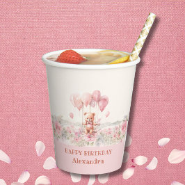 Vasos De Papel Fiesta de cumpleaños de Teddy, Chica rosado