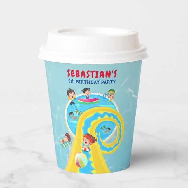 Vasos De Papel Fiesta de cumpleaños de verano para el deslizamien (Anverso)