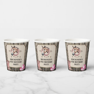Vasos De Papel Fiesta de cumpleaños del caballo rosado rustico