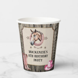Vasos De Papel Fiesta de cumpleaños del caballo rosado rustico