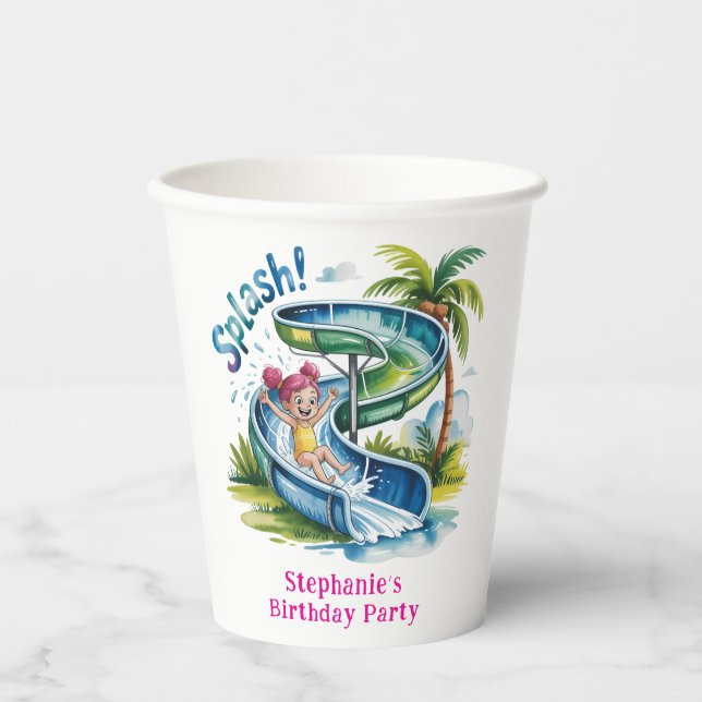 Vasos De Papel Fiesta de cumpleaños del Chica del deslizamiento d (Anverso)