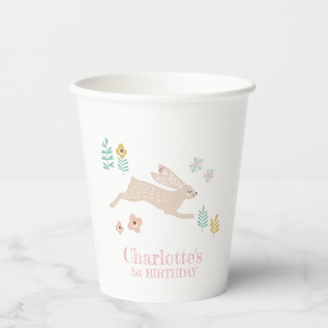 Vasos De Papel Fiesta de cumpleaños del conejito dulce lindo anim (Anverso)