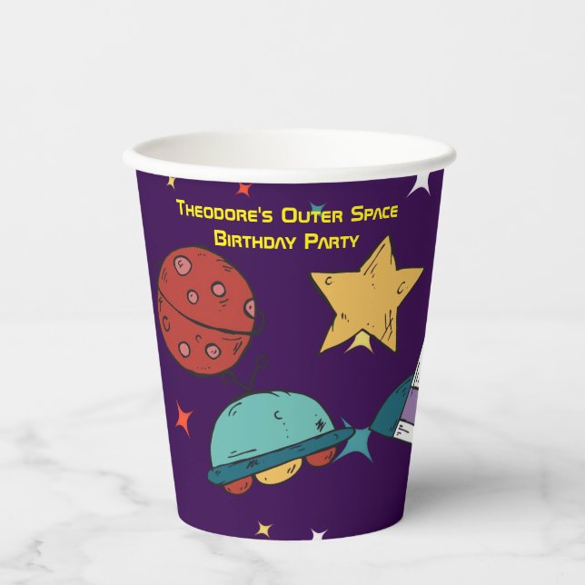Vasos De Papel Fiesta de cumpleaños del espacio ultraterrestre (Anverso)
