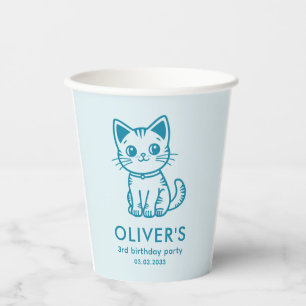 Vasos De Papel Fiesta de cumpleaños del gato azul con colores per
